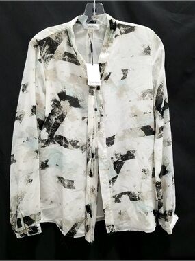 Calvin Klein White Abstract Print Long Sleeve Blouse